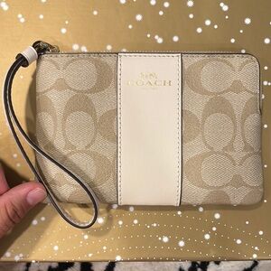 Coach Tan and White Signature Wristlet